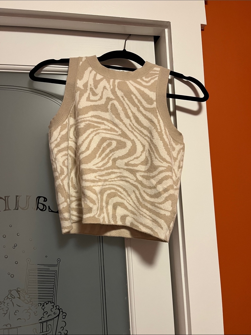 Beige & Cream Zebra-Print Knit Midi skirt and top